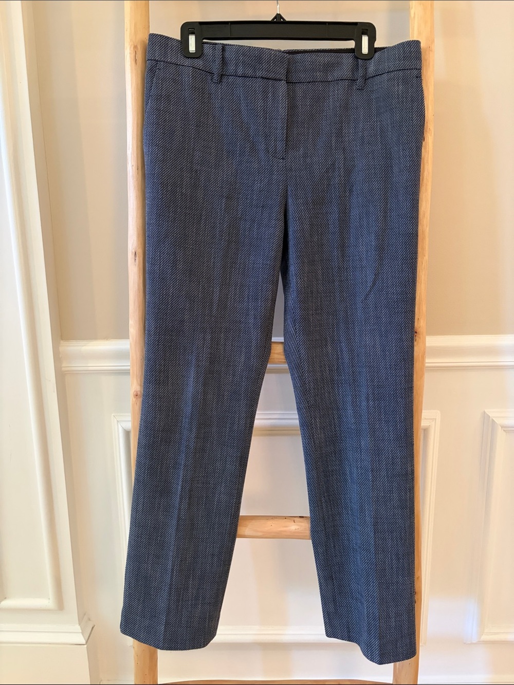 Blue Textured Straight-Leg Dress Pants